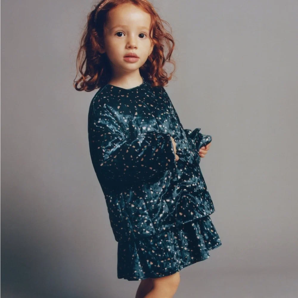 Zara Green Floral Velvet Dress kids 18-24M